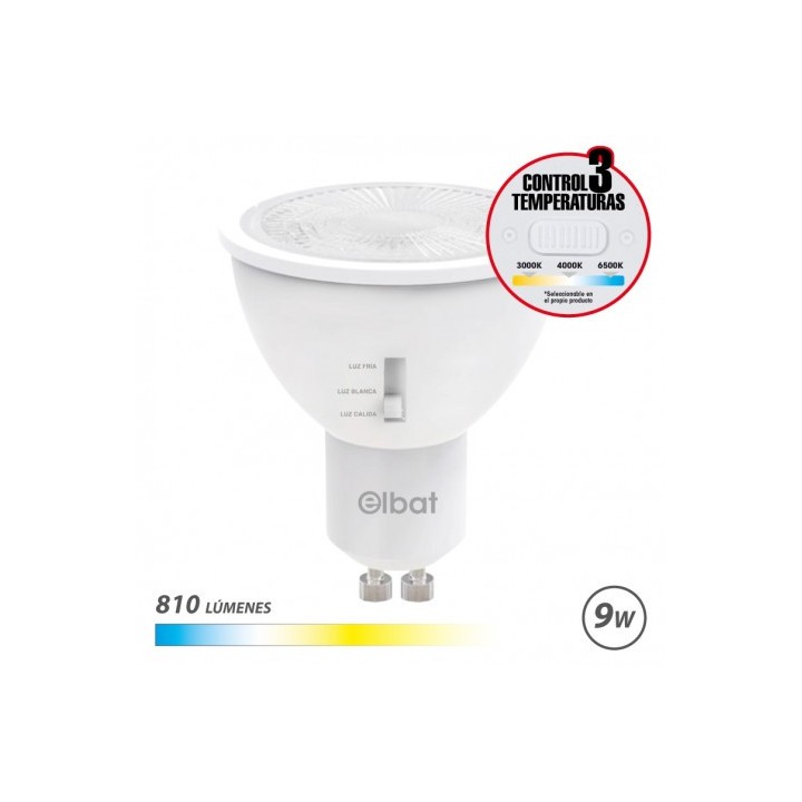 BOMBILLA LED GU10 | 9W | 810LM | LUZ CALIDA/BLANCA/FRIA | ELBAT