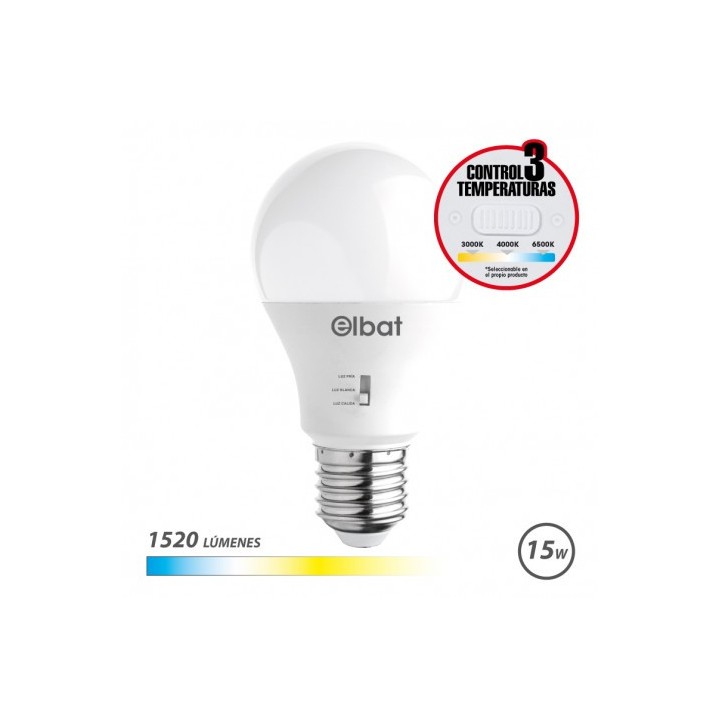 BOMBILLA LED A60 | 15W | 1520LM | E27 | LUZ CALIDA/BLANCA/FRIA | ELBAT