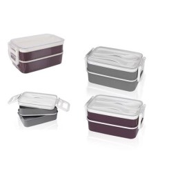 FIAMBRERA PLASTICA CON UTENSILIOS 2 NIVELES 375+475ML THERMOSPORT