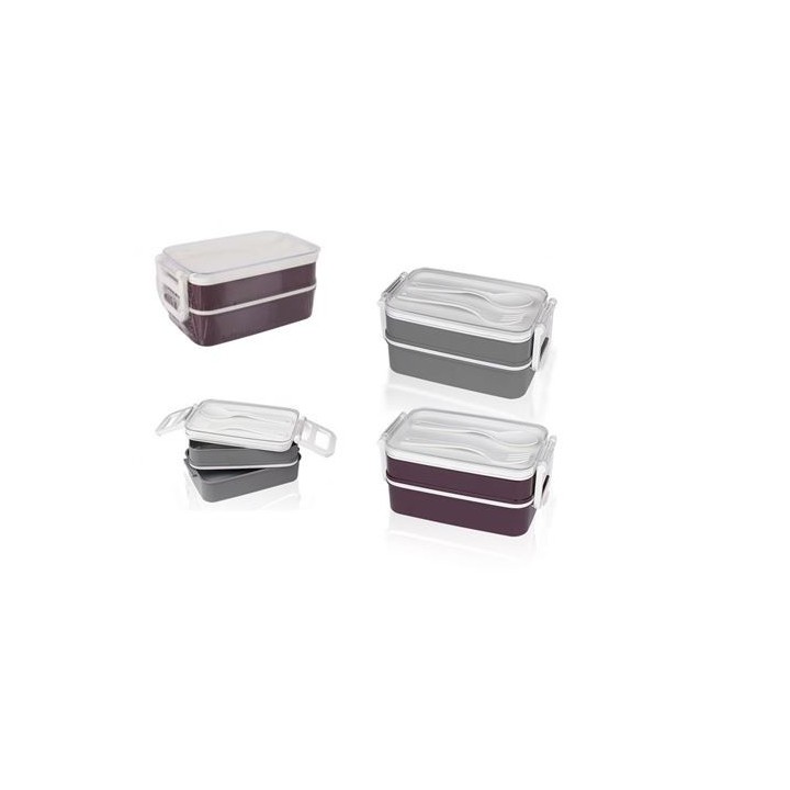FIAMBRERA PLASTICA CON UTENSILIOS 2 NIVELES 375+475ML THERMOSPORT