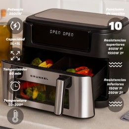 FREIDORA DE AIRE 10 LITROS 2800W CUBETOS FLEXIBLES GRUNKEL