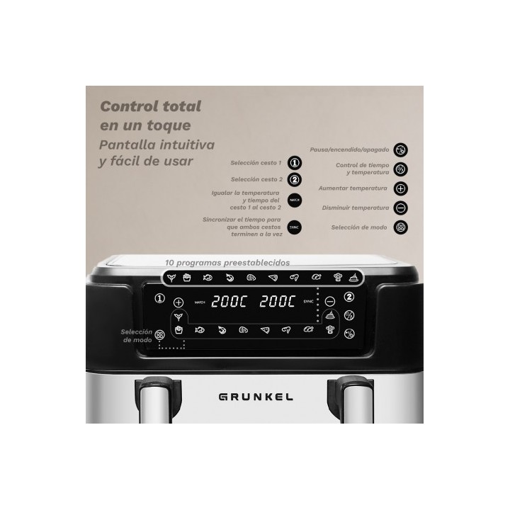 FREIDORA DE AIRE 10 LITROS 2800W CUBETOS FLEXIBLES GRUNKEL