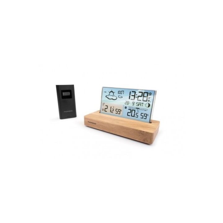 ESTACION METEOROLOGICA CON RELOJ DESPERTADOR MADERA/BLANCO THOMSON