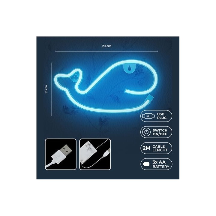 LAMPARA DECORATIVA NEON LED WHALE BLUE FOREVER