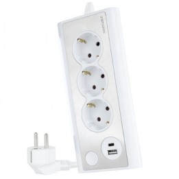 REGLETA 3 TOMAS + 2 USB CON CABLE 1.5METROS BLANCO NANOCABLE
