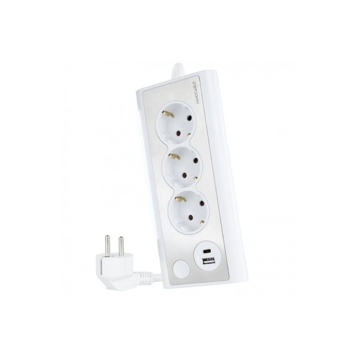 REGLETA 3 TOMAS + 2 USB CON CABLE 1.5METROS BLANCO NANOCABLE