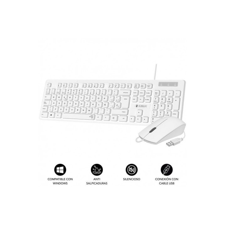 COMBO TECLADO Y RATON CON CABLE BUSINESS SLIM BLANCO SUBBLIM