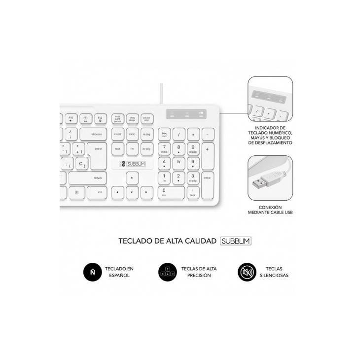 COMBO TECLADO Y RATON CON CABLE BUSINESS SLIM BLANCO SUBBLIM