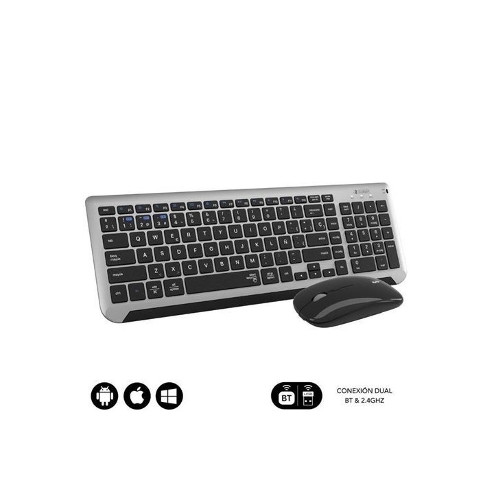 COMBO TECLADO Y RATON WIRELESS Y BLUETOOTH PRESTIGE EXTENDIDO NEGRO SUBBLIM