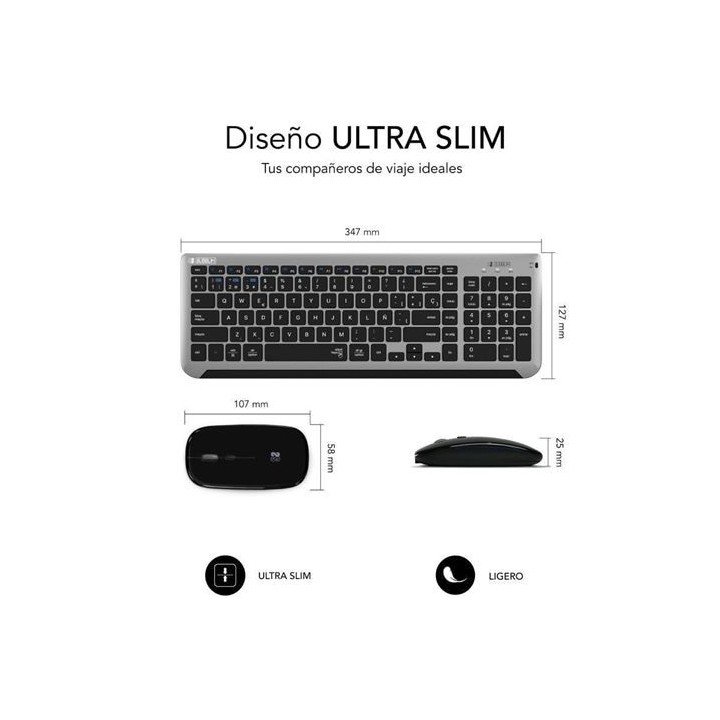COMBO TECLADO Y RATON WIRELESS Y BLUETOOTH PRESTIGE EXTENDIDO NEGRO SUBBLIM
