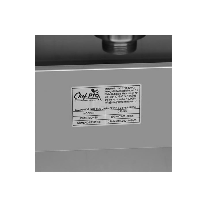 LAVAMANOS ACERO INOX INDUSTRIAL CON GRIFO DE PIE Y DISPENSADOR CHEF PRO