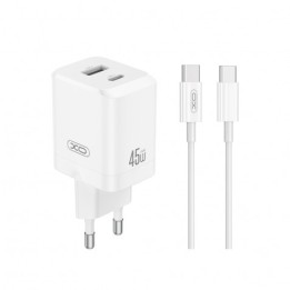 CARGADOR USB+USB-C 45W CON CABLE TIPO-C BLANCO XO