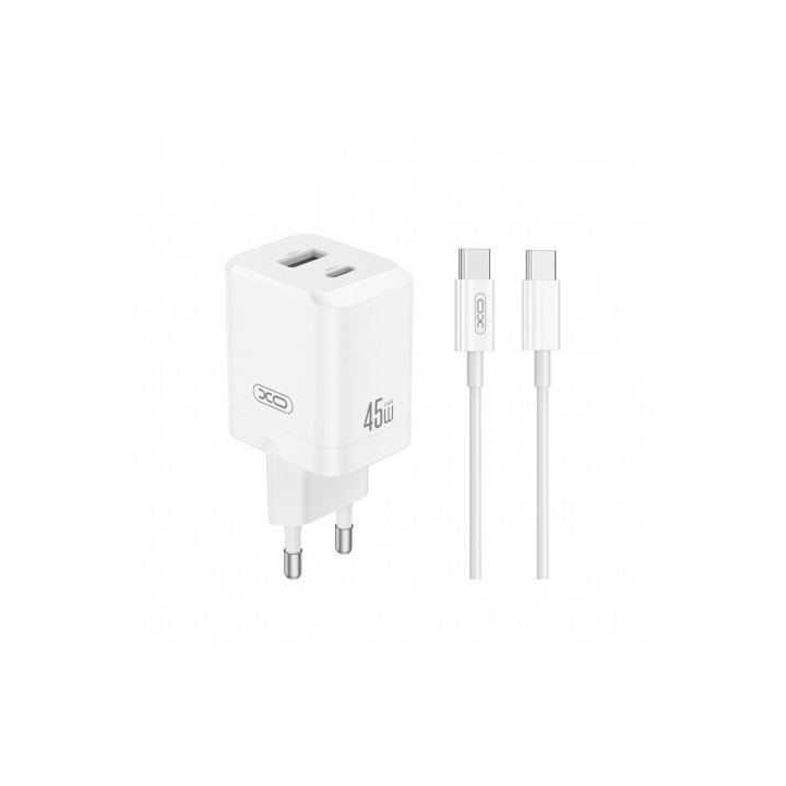 CARGADOR USB+USB-C 45W CON CABLE TIPO-C BLANCO XO