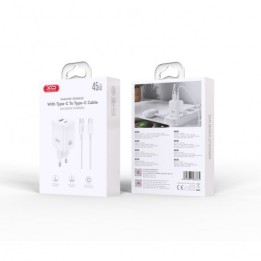 CARGADOR USB+USB-C 45W CON CABLE TIPO-C BLANCO XO