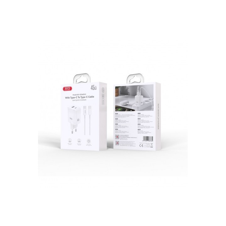 CARGADOR USB+USB-C 45W CON CABLE TIPO-C BLANCO XO
