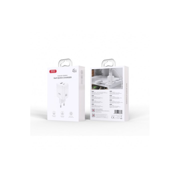 CARGADOR USB+USB-C 45W CE36 BLANCO XO