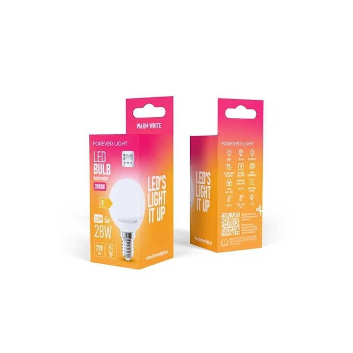 BOMBILLA LED G45 | 2.2W | 270LM | E14 | LUZ CALIDA | FOREVER