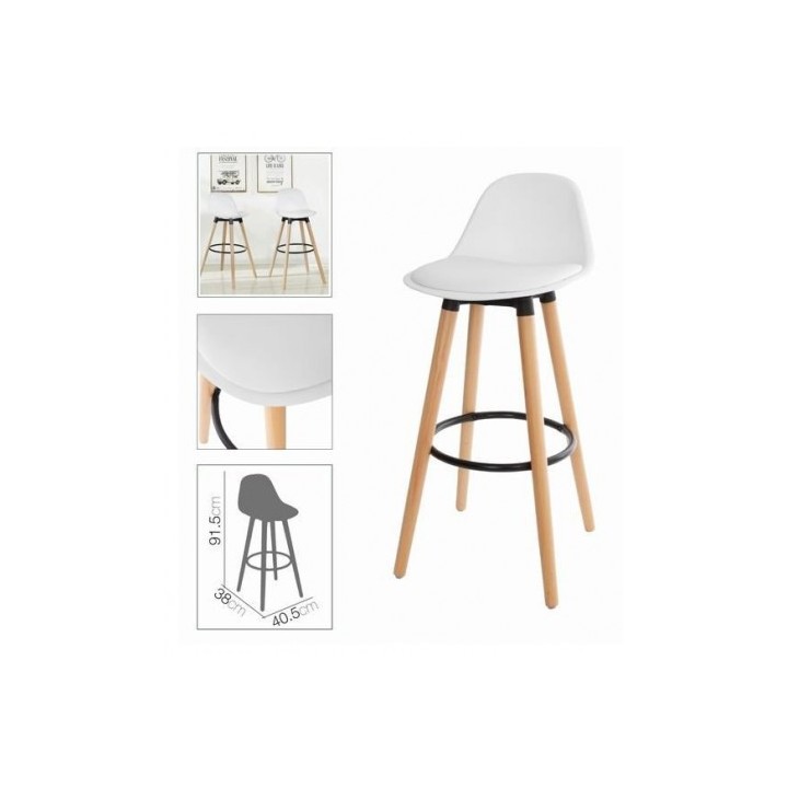TABURETE ALTO CON RESPALDO Y ACOLCHADO BLANCO