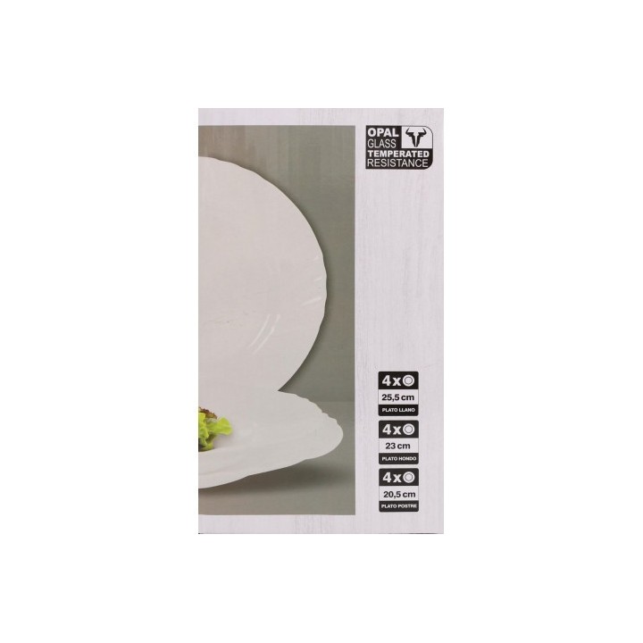 VAJILLA 12 PIEZAS REDONDA BLANCO OPAL EVERETT