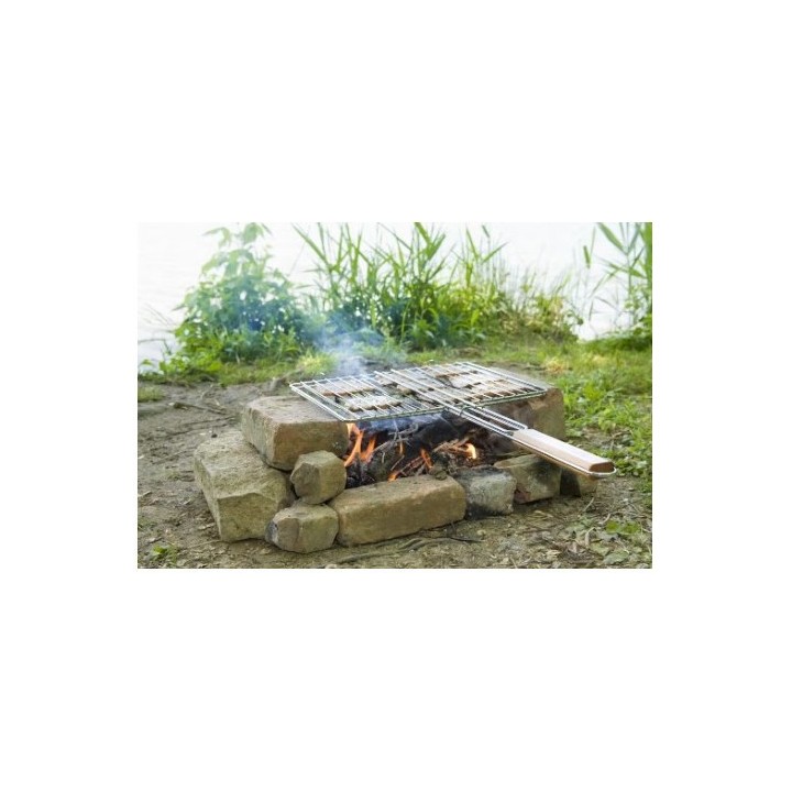 PARRILLA DOBLE CON CIERRE 48X27 Y MANGO MADERA CAMPINGAZ