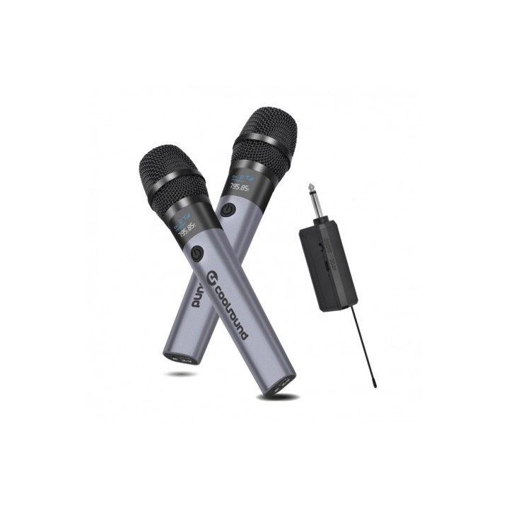 PACK 2 MICROFONOS INALÁMBRICOS UHF CON RECEPTOR Y BATERÍA COOLSOUND
