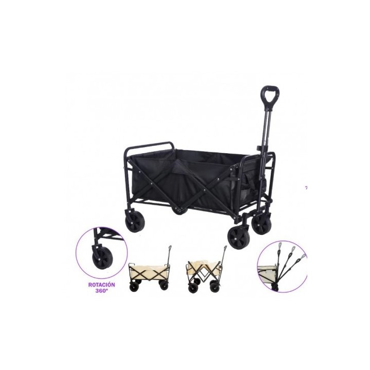 CARRO PLEGABLE DE ACERO PARA PLAYA 75X44X76 NEGRO