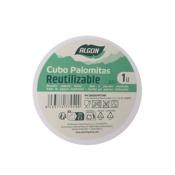 CUBO PALOMITAS PLASTICO REUTILIZABLE 3.5L ALGON