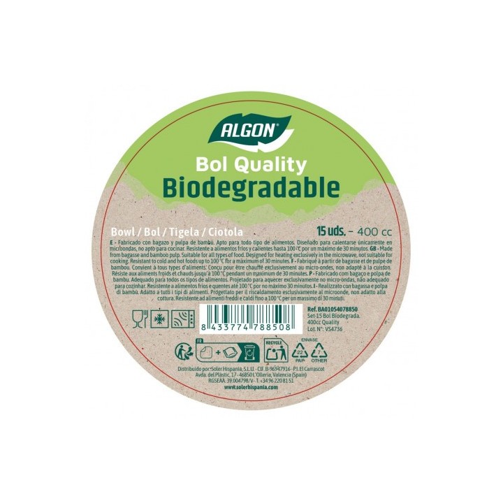 SET 15 BOL BIODEGRADABLES 400CC ALGON