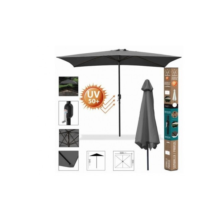 SOMBRILLA JARDIN 3X2 METROS UV50+ ANTRACITA