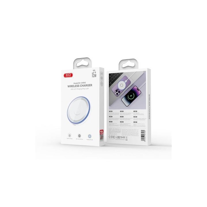 CARGADOR INALAMBRICO 15W CON LED AZUL CX042 XO