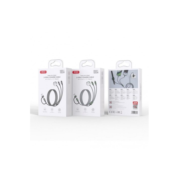 CABLE USB-A/C 3 EN 1 2X USB-C Y CARGADOR MAGNETICO PARA SMARTWATCH CX040 XO