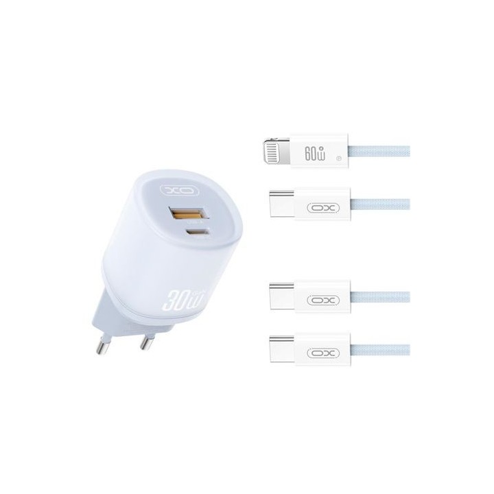 CARGADOR CARGA RAPIDA 30W USB-A Y USB-C L151 AZUL XO