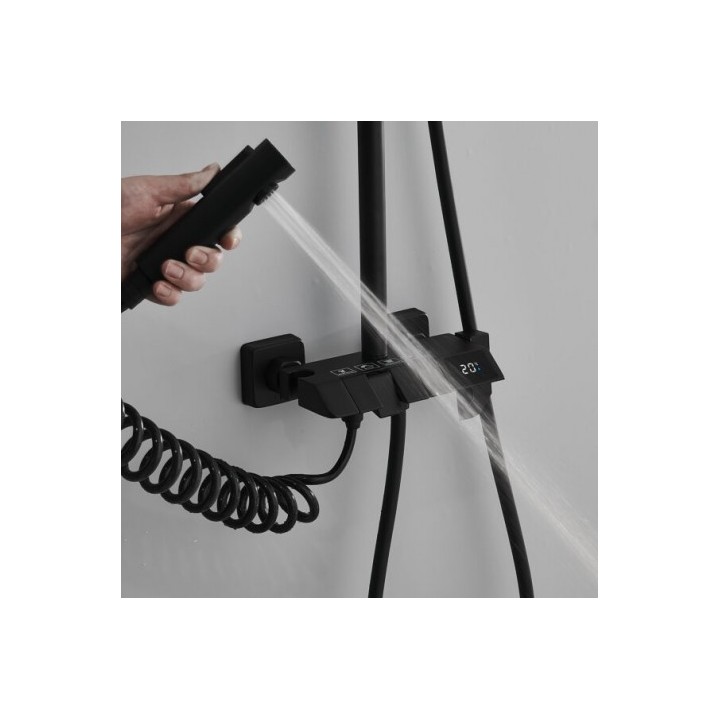 COLUMNA DE DUCHA COMPLETA SEL. BOTON DISPLAY NEGRA FONTASTOCK
