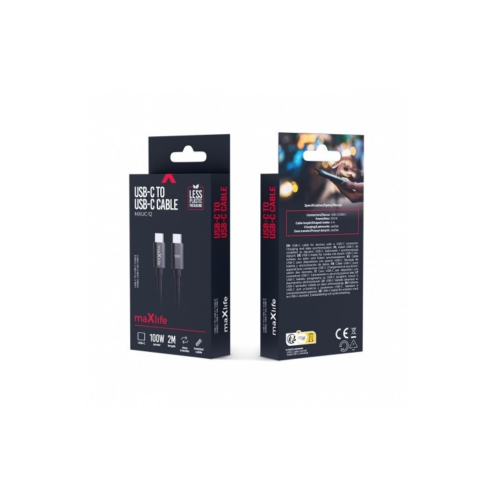 CABLE TRENZADO TIPO C A TIPO C 100W 2M NEGRO MAXLIFE