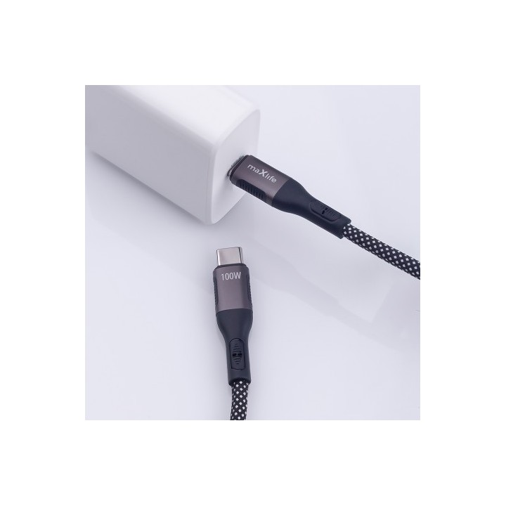 CABLE NYLON TIPO C A TIPO C MAGNETICO 100W 1M NEGRO MAXLIFE