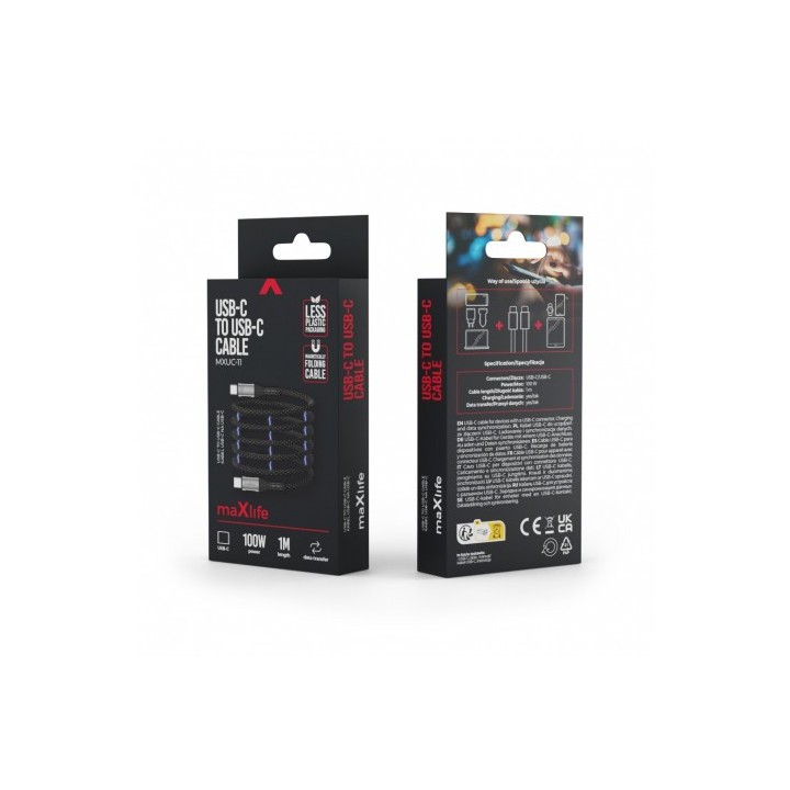 CABLE NYLON TIPO C A TIPO C MAGNETICO 100W 1M NEGRO MAXLIFE