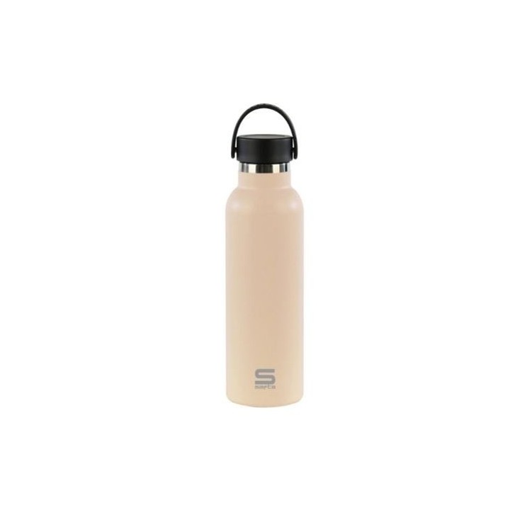 BOTELLA TERMO 600ML ACERO INOXIDABLE BASE SILICONA BEIGE SAFTA