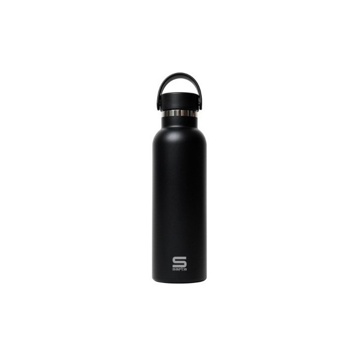 BOTELLA TERMO 600ML ACERO INOXIDABLE BASE SILICONA NEGRO SAFTA