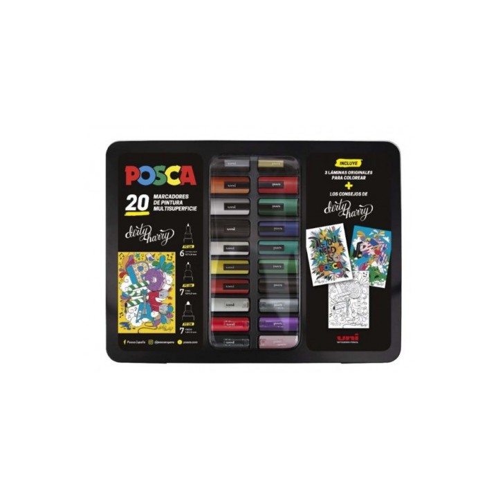 MALETA METALICA CON 20 MARCADORES CON TINTA BASE AGUA COLORES SURTIDOS