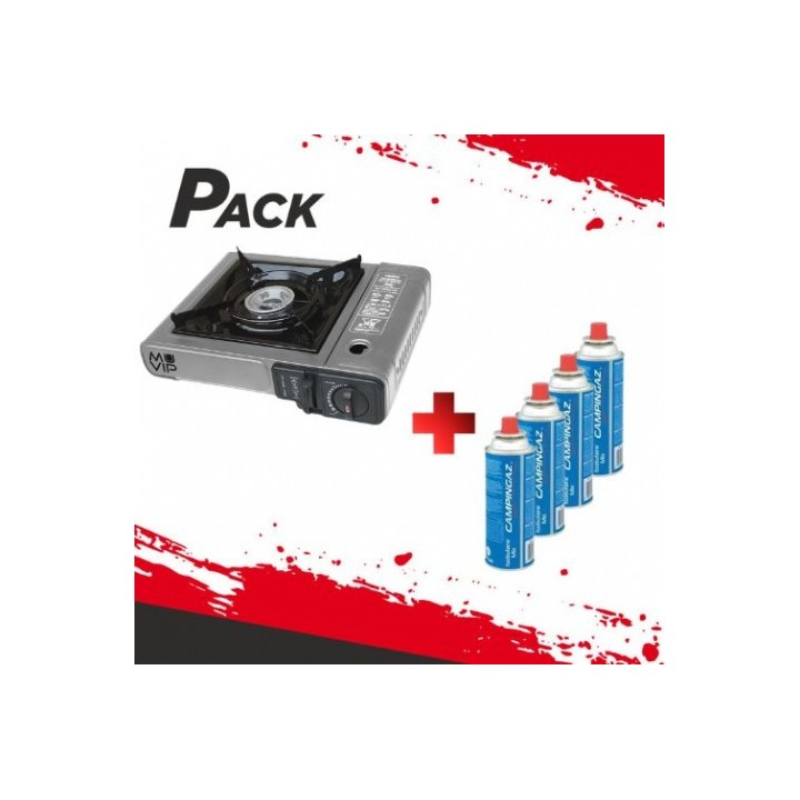 PACK COCINA GAS PORTATIL MUVIP + 4 CARTUCHOS GAS CAMPINGAZ