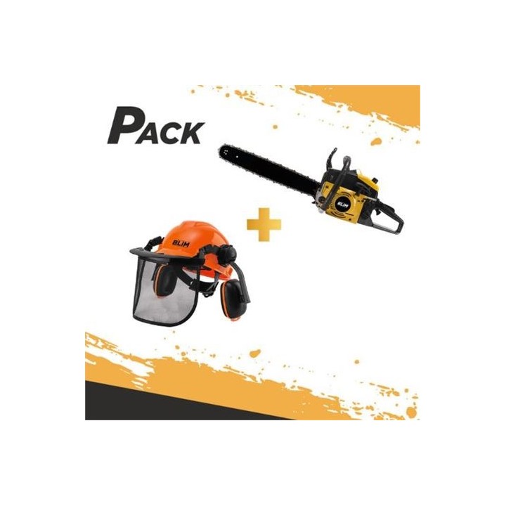 PACK MOTOSIERRA GASOLINA 63.3CC 50CM + CASCO SEGURIDAD COMPLETO BLIM