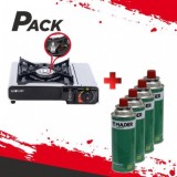 COCINA DE GAS PORTATIL BOMBONA CON FSD + 4 CARTUCHOS DE GAS