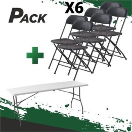 MESA DE RESINA PLEGABLE 180X70X74CM + 6 SILLAS RESINA PLEGABLE 80X50X45CM