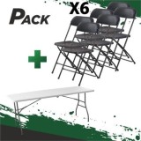MESA DE RESINA PLEGABLE 180X70X74CM + 6 SILLAS RESINA PLEGABLE 80X50X45CM