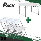 MESA DE RESINA REDONDA PLEGABLE 160X74 + 6 SILLAS RESINA PLEGABLE 80X50X45