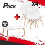 MESA DESIGN D900 120X80CM BLANCA + 4 SILLAS DESIGN D100 BLANCA MUVIP