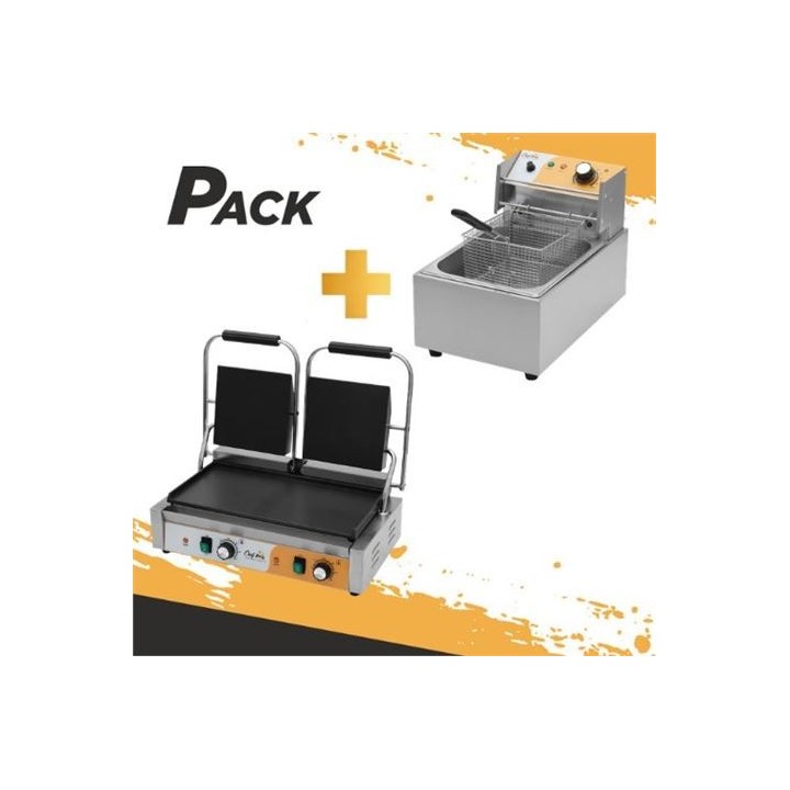 FREIDORA PROFESIONAL 9 LITROS 2500W + SANDWICHERA INDUSTRIAL DOBLE 3600W