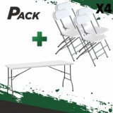 MESA DE RESINA PLEGABLE 152X70X74CM + 4 SILLAS RESINA PLEGABLE 80X50X45CM