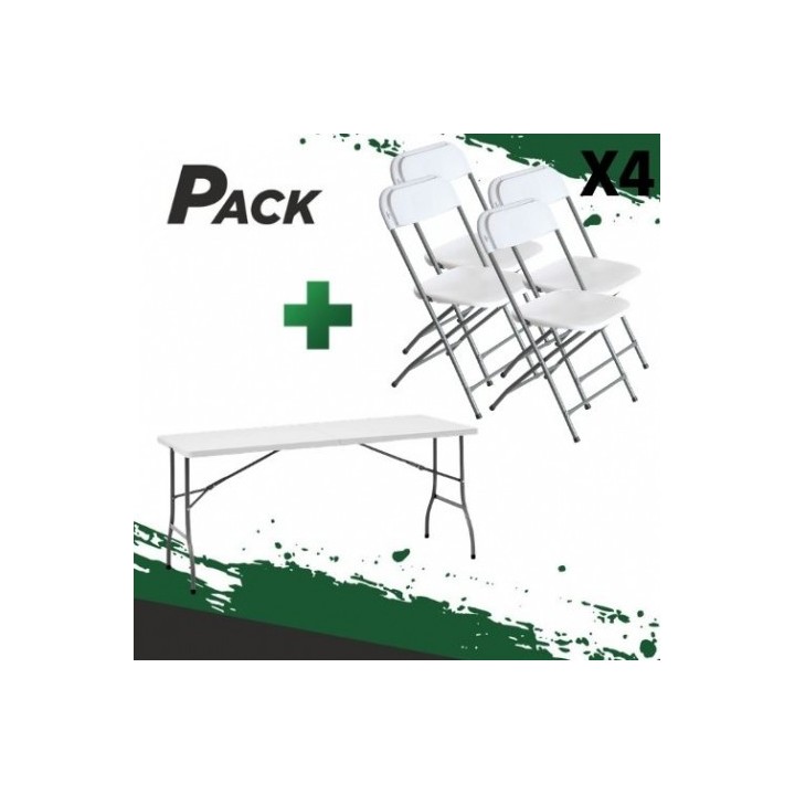 MESA DE RESINA PLEGABLE 152X70X74CM + 4 SILLAS RESINA PLEGABLE 80X50X45CM
