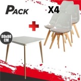 MESA DESIGN D900 80X80CM BLANCA + 4 SILLAS DESIGN D1000 TRANSPARENTES